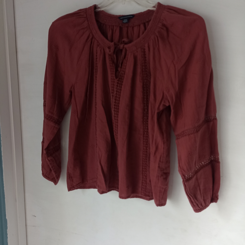 American Eagle Outfitters Orange Tie Front Blouse